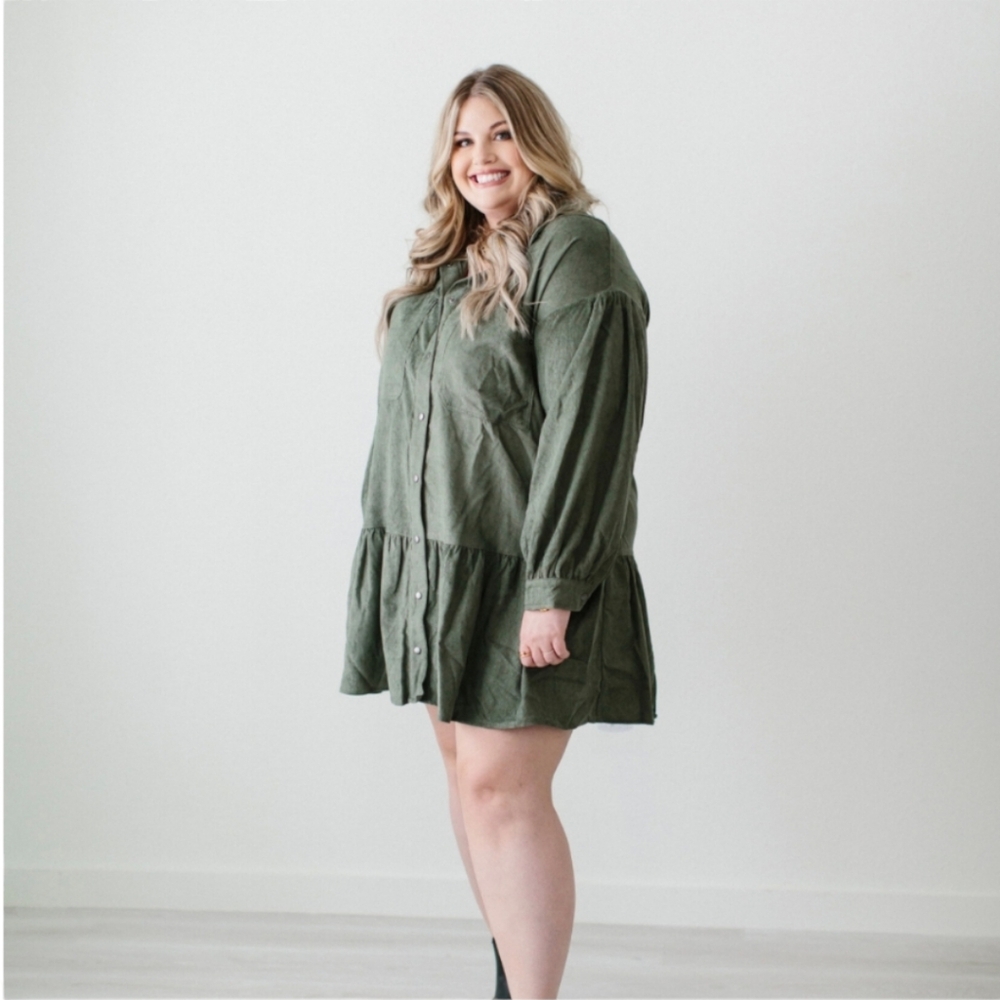 NWOT Entro Plus Army Button Up Pocket Dress Large